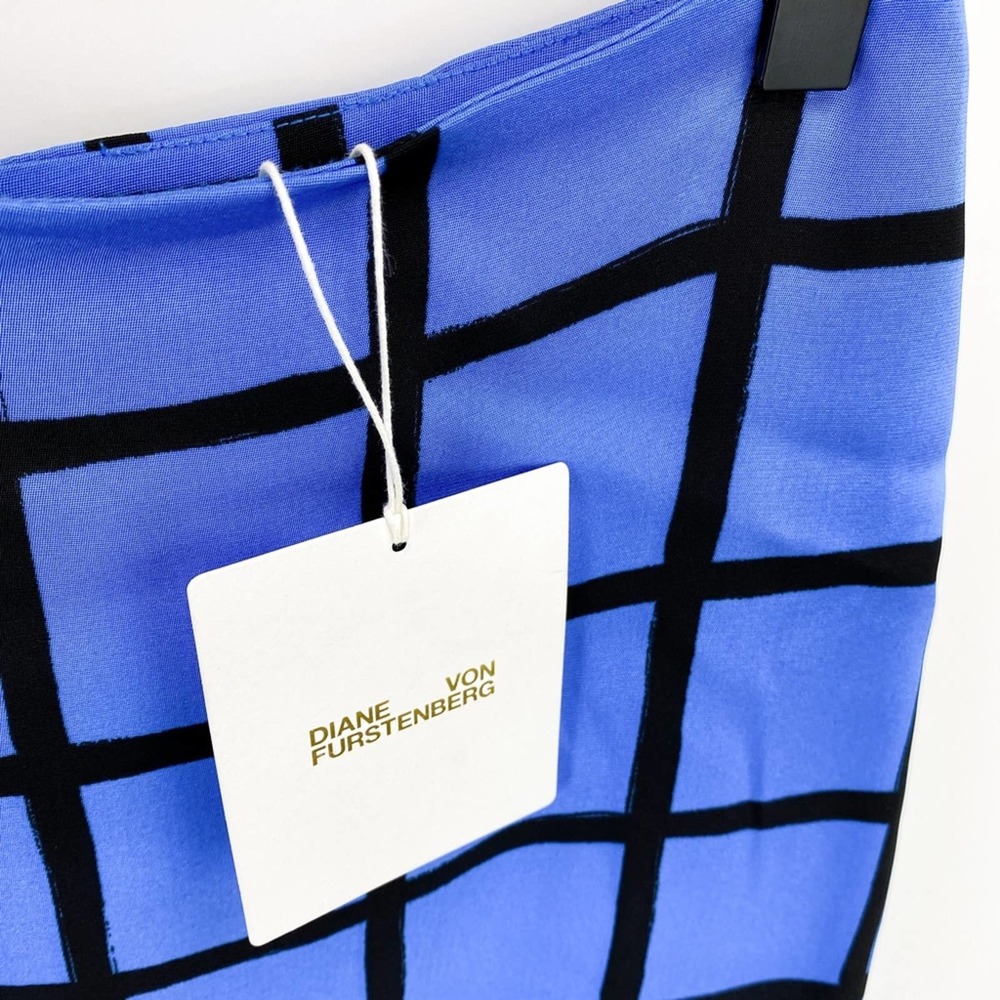 Diane Von Furstenberg Blue Midi Pencil Skirt Wesley Windowpane Check Sz 4